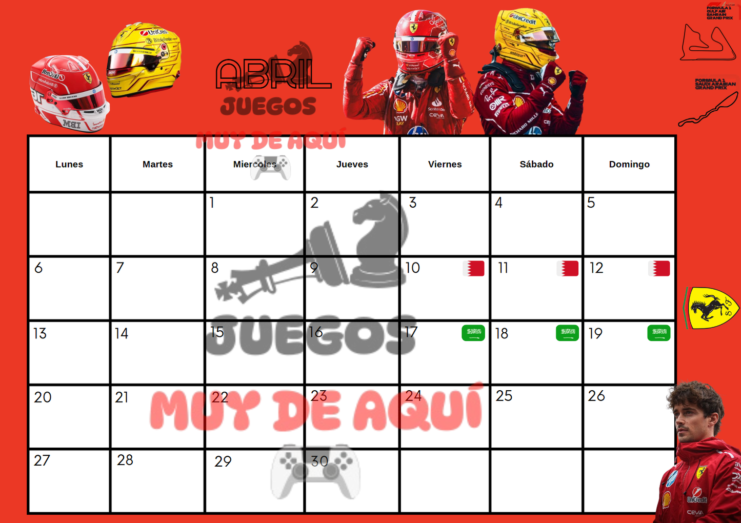 Calendario Fórmula 1 en PDF