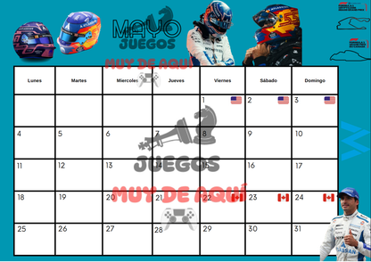 Calendario Fórmula 1 en físico