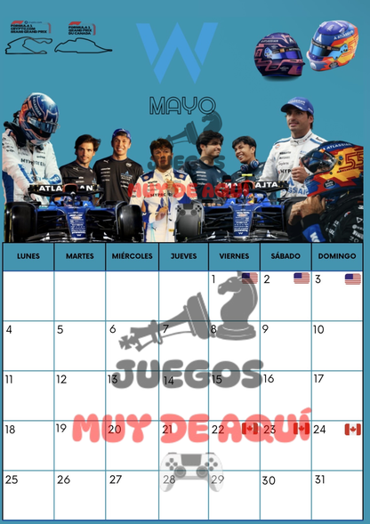 Calendario Fórmula 1 en físico