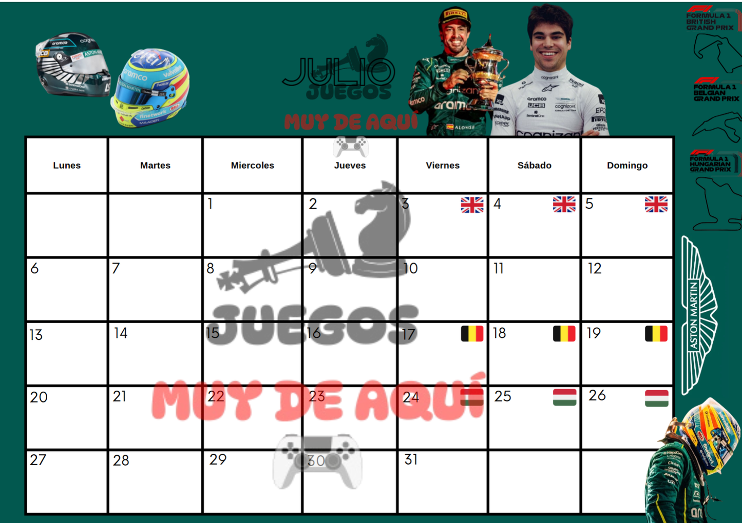 Calendario Fórmula 1 en físico