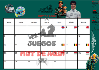 Calendario Fórmula 1 en físico