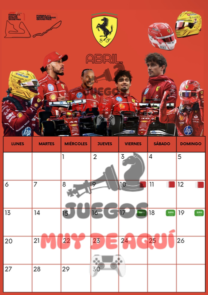 Calendario Fórmula 1 en físico